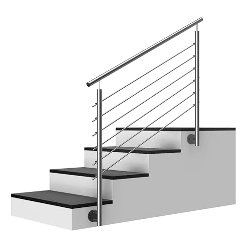 Edelstahl Treppengeländer/Außengeländer, 1,9m lang, 0,9m hoch, Seitenmontage, je 2 Pfosten + Handlauf mit Kugelring + 6 Querstäbe + Zubehör, Winkelverstellbar (L:1900mm H:900mm) von Cosch Edelstahl