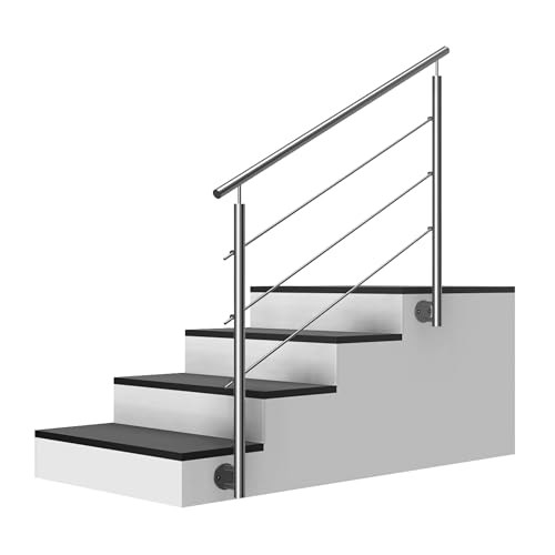 Edelstahl Treppengeländer/Außengeländer, 2m lang, 0,9m hoch, Seitenmontage, je 2 Pfosten + Handlauf mit Kugelring + 3 Querstäbe + Zubehör, Winkelverstellbar (L:2000mm H:900mm) von Cosch Edelstahl