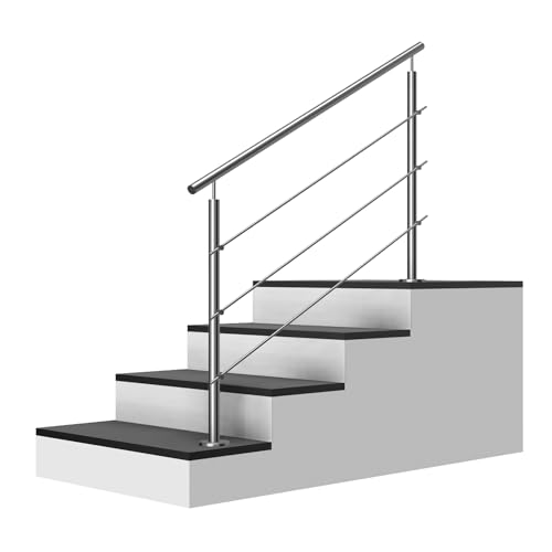 Edelstahl Treppengeländer Aufmontage, 1,2m lang, 0,9m hoch, Außengeländer, je 2 Pfosten + 3 Querstreben + Handlauf mit Trägerplatten + Zubehör, Winkelverstellbar (L:1200mm H:900mm) von Cosch Edelstahl