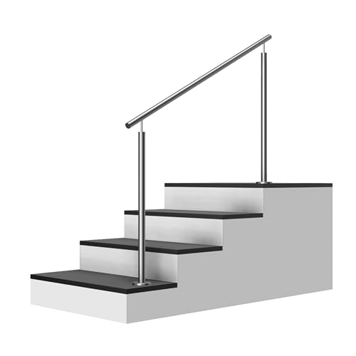 Edelstahl Treppengeländer Aufmontage, 1,4m lang, 0,9m hoch, Außengeländer, je 2 Pfosten ohne Querstreben + Handlauf mit Trägerplatten + Zubehör, Winkelverstellbar (L:1400mm H:900mm) von Cosch Edelstahl