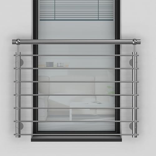 Edelstahl V2A Französischer Balkon, Querstabgeländer, Außenbefestigung mit Handlauf. Verschiedene Größen: 100x90 cm bis 260x90 cm. Inkl. Montageset (Holzständerbauweise Montageset, 100 x 90 cm) von Cosch Edelstahl