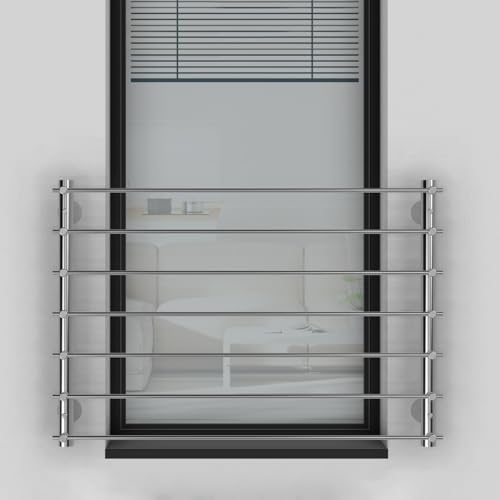 Edelstahl V2A Französischer Balkon, Querstabgeländer, Außenbefestigung mit Handlauf. Verschiedene Größen: 100x90 cm bis 260x90 cm. Inkl. Montageset (Montageset Mauerwerk, 100 x 90 cm) von Cosch Edelstahl