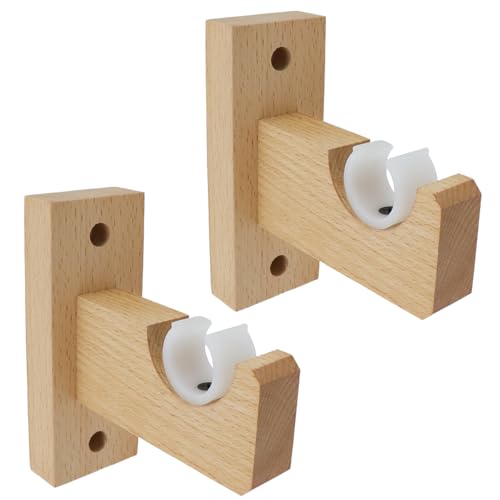 Coshar Gardinenstangenhalter aus Holz, Schrankstangenhalter, Holzvorhangstangen mit Schrauben für Küche, Schlafzimmer, Wohnzimmer, 2 Stück, passend für Stangen mit 20 mm Durchmesser, Holzfarbe von Coshar