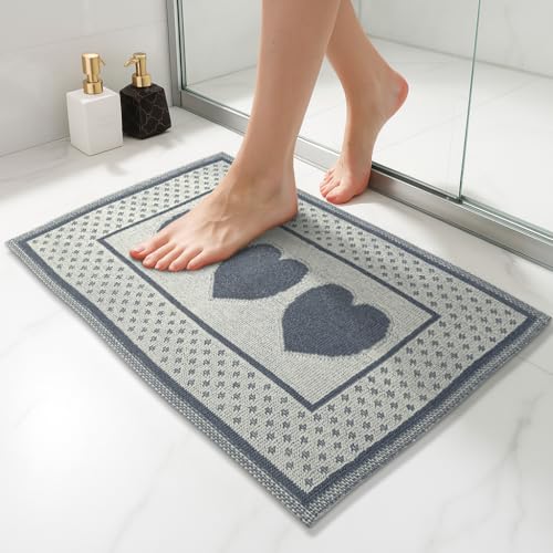 CosìCasa Badteppich rutschfest waschbar & weich - Ideal als Badematte, Badezimmerteppich oder Badvorleger - Bad Teppich 50x80 fürs Badezimmer - Badezimmermatte Herzen - Creme und Grau von CosìCasa