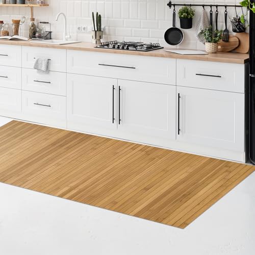 CosìCasa Bambus-Teppich für die Küche, rutschfest, wasserabweisend, leicht zu reinigen und aus nachhaltigen Materialien hergestellt – Bambus-Teppich in Nassoptik (Beige, 50 x 260 cm) von CosìCasa