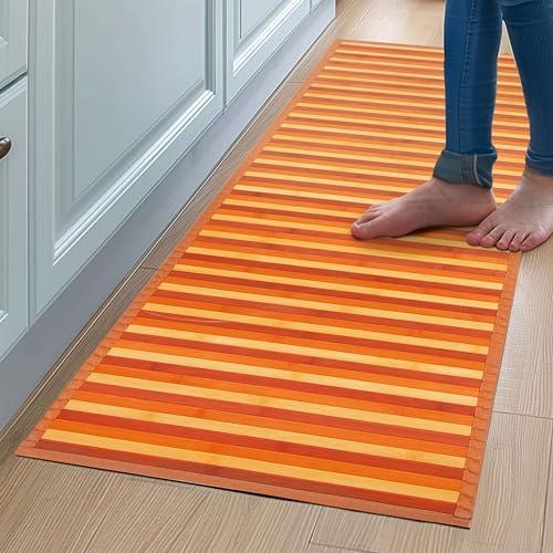 CosìCasa Bambus-Teppich für die Küche, rutschfest, wasserabweisend, leicht zu reinigen und aus nachhaltigen Materialien hergestellt | Bambus-Teppich mit Degrade-Effekt (Orange, 50 x 120 cm) von CosìCasa