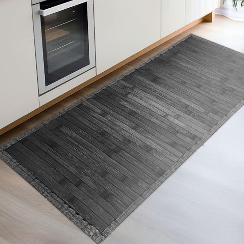 CosìCasa Bambus-Teppich für die Küche aus nachhaltigem Holz, rutschfest, waschbar mit elegantem Rand, perfekt als Badteppich oder Küchenläufer [50 x 120 cm, hellgrau] von CosìCasa