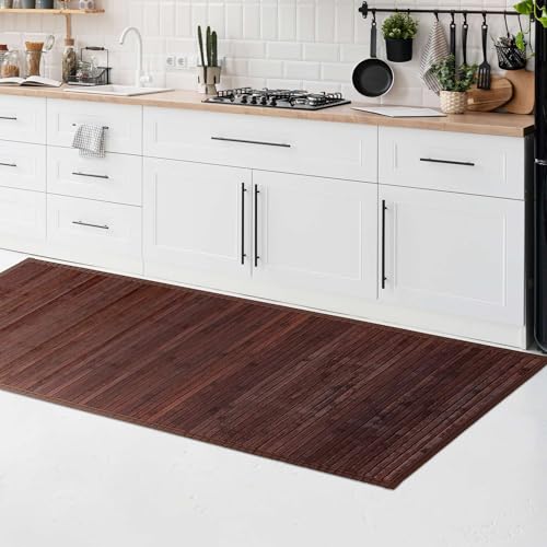 CosìCasa Bambus-Teppich für die Küche aus nachhaltigem Holz, rutschfest, waschbar mit elegantem Rand, perfekt als Badteppich oder Küchenläufer [75 x 180 cm, Dunkelbraun] von CosìCasa