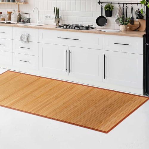 CosìCasa Bambusmatte Badematte Holz rutschfest | Nachhaltiger Bambusteppich, Küchenläufer, Duschvorleger | rutschfeste Badematte Bambus | Holzmatte für Bad & Küche (Einfarbig Beige, 50 x 100 cm) von CosìCasa