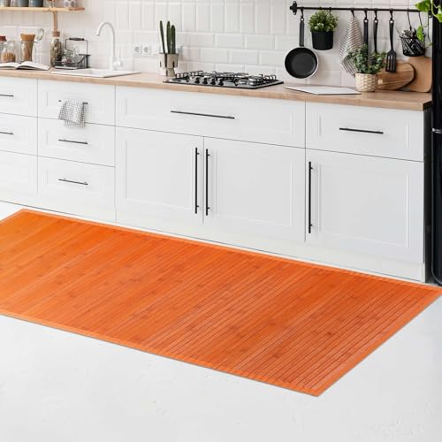CosìCasa Bambusmatte Badematte Holz rutschfest | Nachhaltiger Bambusteppich, Küchenläufer, Duschvorleger | rutschfeste Badematte Bambus | Holzmatte für Bad & Küche (Einfarbig Orange, 50 x 290 cm) von CosìCasa
