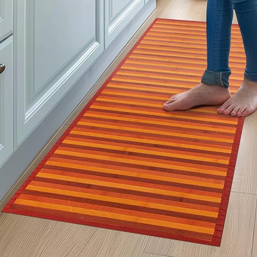 CosìCasa Bambusmatte Badematte Holz rutschfest | Nachhaltiger Bambusteppich, Küchenläufer, Duschvorleger | rutschfeste Badematte Bambus | Holzmatte für Bad & Küche (Ombre Rot, 50 x 180 cm) von CosìCasa