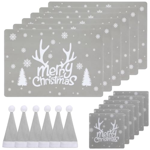 18 Stücke Tischsets Abwaschbar Weihnachten Platzsets Abwaschbar Platzdeckchen Weihnachten Geformte Filz Tischset Hitzebeständige Matte Geeignet für Weihnachten Tischdekoration von Cosiesnest