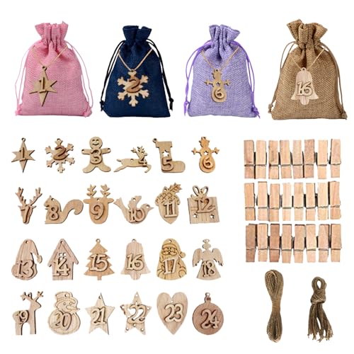 24 Stück Weihnachts Adventskalender Taschen Adventskalender zum Befüllen Stoffbeutel DIY Adventskalender Jutesäckchen 2024 Weihnachten Adventskalender Kit für Feiertag Xmas Dekor (B) von Cosiesnest