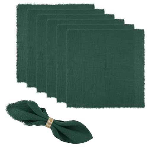 6 Stück Stoffservietten 42 X 42cm Servietten Stoff Baumwoll Stoffservietten Mit Fransen Weich Baumwoll Abendessen Cloth Servietten für Tischdekoration, Hochzeit, Abendessen (Dunkelgrün) von Cosiesnest