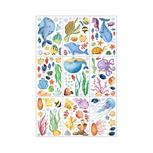 9 Blätter Fensterbilder Sommer Fensterbilder Selbstklebend Meere Kinder Buntes Tier Window Stickers Doppelseitige Statische Aufkleber für Fensterdekorationen Baby Dusche Party Zubehör (Meere) von Cosiesnest