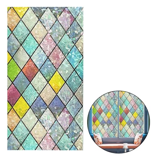 Fensterfolie Blickdicht 400 x 30cm Sichtschutzfolie Fenster Fensterfolie Buntglas Selbsthaftend Schillernde Farbe Kristallgitter Elektrostatische für Fenster Türen Bad Küche (Gitter 400 * 30) von Cosiesnest