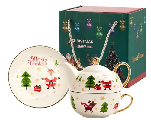 Teekanne Mit Tasse Keramik 1 Set Tasse Untertasse Lebkuchen-Weihnachtsmann-Teekanne im nordischen britischen Stil Milchbecher Kaffeekanne Weihnachtspaket in Präsentationsbox (Weihnachtsmann) von Cosiesnest