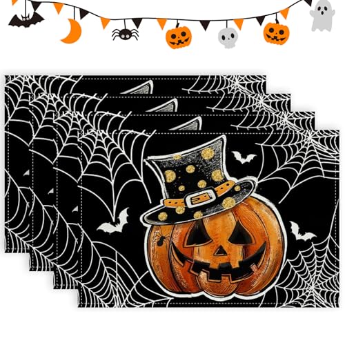 Tischsets Abwaschbar 6 Stücke Halloween Platzsets Abwaschbar Platzdeckchen Halloween Fledermaus Geformte Filz Tischset Hitzebeständige Matte Geeignet für Halloween Tischdekoration (B) von Cosiesnest