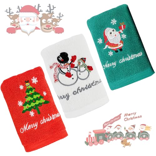 Weihnachten Handtücher, 3 Stück Waschlappen aus Reiner Baumwolle Handtücher Schneemann Weihnachtsmann Weihnachtsbaum Muster Design Badetuch für Xmas Holiday Party Home Dekoration von Cosiesnest