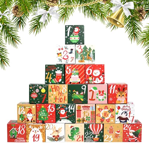 Weihnachts Adventskalender Boxen, 24 Tage Countdown Adventskalender Füllen Sie Ihre eigene Adventskalender Geschenk Box für Weihnachten Urlaub Dekor leere Süßigkeiten Geschenk Boxen (B) von Cosiesnest