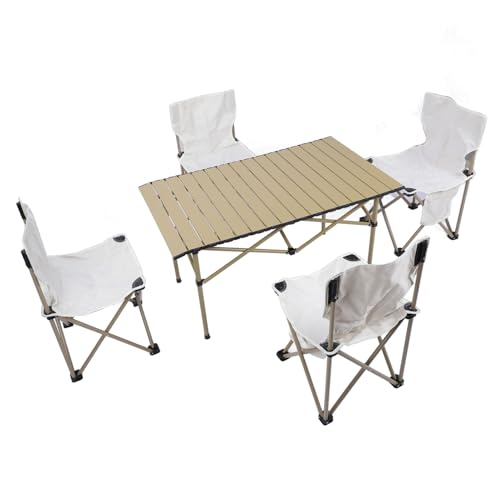 Cosiki Camping -Tischstühle Set, Picknicktisch mit Aufbewahrungsbeutel Aluminiumlegierung Tragbare Ergonomische 330,7lb -Ladung Stabile Klappstühle Lange Tischstühle Campingstühle für Outdoor Picknick von Cosiki
