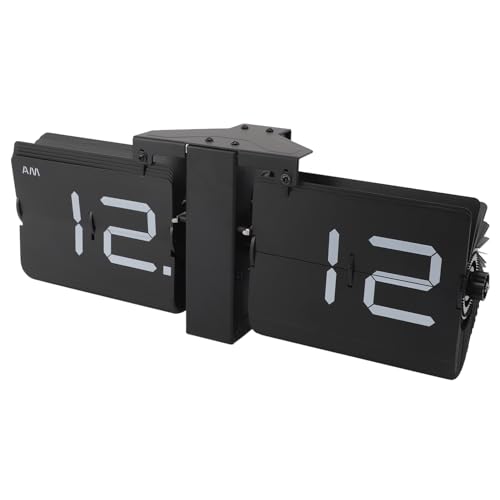 Cosiki Digitale Flip-Down-Uhr, Retro-Mechanik, Einseitig, Automatisch, 12-Stunden-Schlafzimmeruhr (Schwarzer Ständer und Schwarze Klappe) von Cosiki