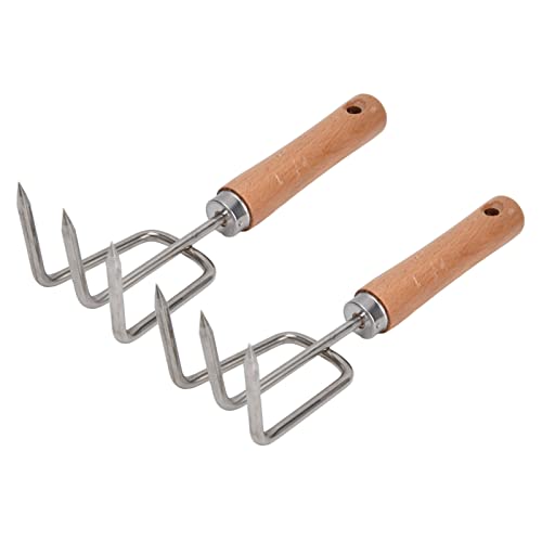 Cosiki Handrake, Gartenrake mit Holzgriff Edelstahl Rake 2pcs Gartenklaue Rake Hand Garden Tool für Handheld -Kultivierungswerkzeug von Cosiki