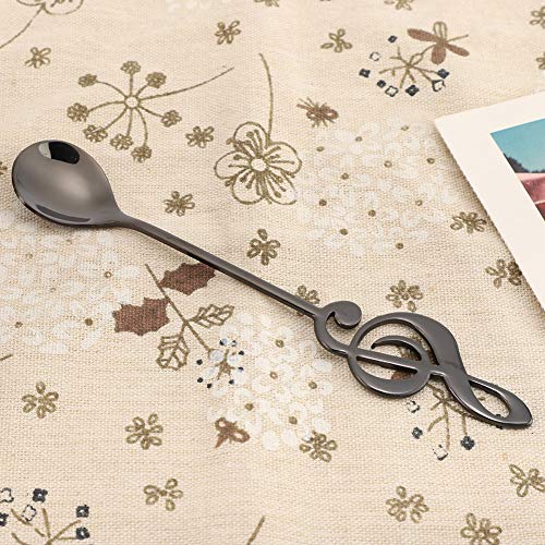 Cosiki Musiklöffel, Kaffeelöffel Kaffee Rührlöffel Tee Rührer Edelstahl Dessertlöffel Rührende Löffel für Kaffee Tee Dessert Drink (BLACK) von Cosiki