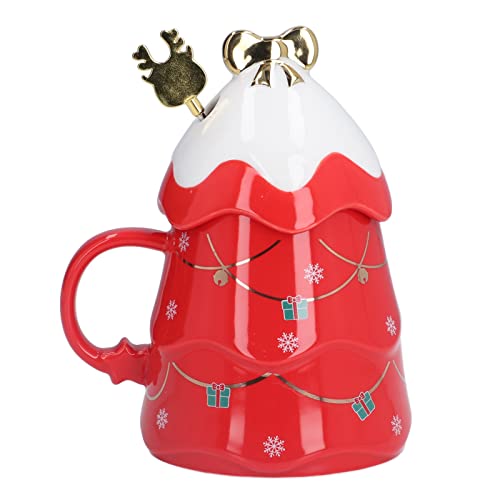 Weihnachtstasse, Kaffeetasse, 500 ml, großes Fassungsvermögen, praktisch für Urlaubsgeschenke zu Hause (rot mit Deckel und Rührlöffel) von Cosiki