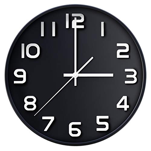 Coslife Wanduhr 3D-12-Zoll-Non-Ticking Silent Quarz dekorative Uhren, leicht zu lesen, Home/Küche/Büro/Schuluhr (Schwarz) von Coslife