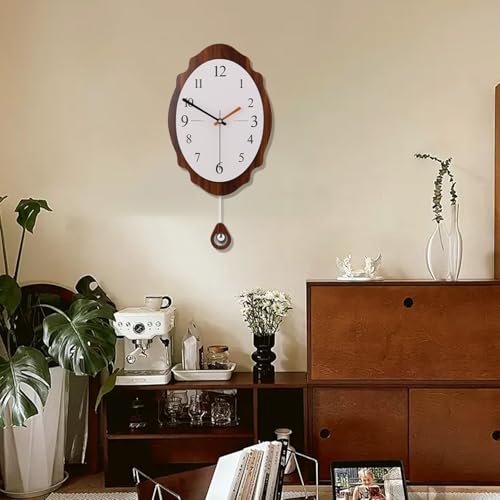 Große Wanduhr mit orangefarbenen & schwarzen Zeigern, Pendel - Einzigartiges Holz - Slice Design für Vintage Home Decor- Pendel Design für Modern Home Decor Große Wanduhr mit orangefarbenen & schwarzen Zeigern, Pendel - Einzigartiges Holz - Slice Design für Vintage Home Decor- Pendel Design für Modern Home Decor von Coslife