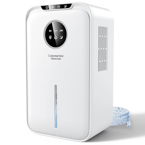 Luftentfeuchter Elektrisch, 2.5L, Raumentfeuchter mit Funktion Abtauen & Automatische Abschaltung, 24H Timer, Farbiges Nachtlicht, Leiser Entfeuchter 750ml/T für Wohnung, Keller von CosmartAir