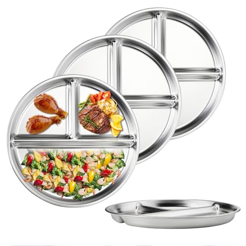 Cosmeria 4 Stück Edelstahl Kinderteller, 23 cm Portionskontrollteller Geteilte Teller für Erwachsene Bariatric mit unterteilung Kleinkind Mittagstisch, Langlebiges Cosmeria 4 Stück Edelstahl Kinderteller, 23 cm Portionskontrollteller Geteilte Teller für Erwachsene Bariatric mit unterteilung Kleinkind Mittagstisch, Langlebiges von Cosmeria