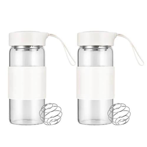 Cosmeria Shaker Glas, 16oz BPA-freies geruchloses Shaker Glas mit Integriertem Sieb Und 304SS Mischball für Fitness & Proteinshakes, Auslaufsicherer (Weiß - 2er Pack) von Cosmeria