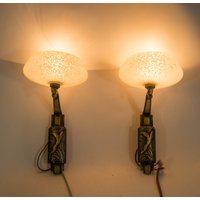 Art-Deco-Wandlampen | Bronzeapplikation Trübes Glas 2Er-Set von CosmicDesignNL