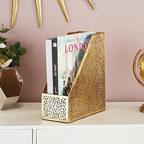 Deco 79 CosmoLiving by Cosmopolitan Zeitschriftenhalter aus Metall mit einem Schlitz und lasergeschnitztem Blumenmuster, 12,7 x 25,4 x 30,5 cm, Gold von Deco 79