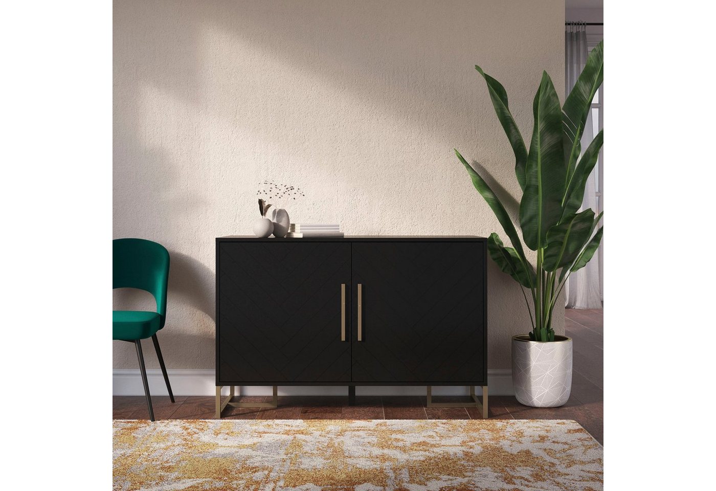 CosmoLiving by Cosmopolitan Sideboard Herringbone, 1 verstellbarer Einlegeboden pro Fach, MDF, Höhe 82 cm, Breite 122 cm von CosmoLiving by Cosmopolitan