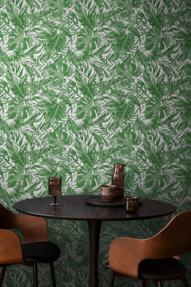 CosmoLiving by Cosmopolitan Vliestapete Earthlines – Tropische Vliestapete, strukturiert, matt, (1 St), Natürliche Blätter in harmonischer Eleganz von CosmoLiving by Cosmopolitan