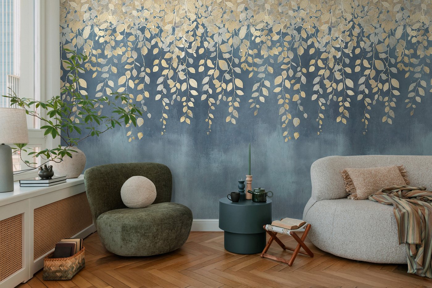 CosmoLiving by Cosmopolitan Vliestapete Gilded Bloom Fototapete erweiterbar, strukturiert, matt, (1 St), Goldene Blätter im sanften Farbverlauf von CosmoLiving by Cosmopolitan