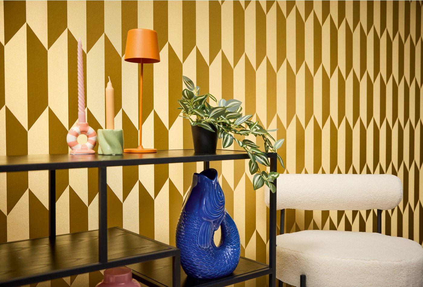 CosmoLiving by Cosmopolitan Vliestapete Graphic Groove-Playful Tapete, strukturiert, glänzend, (1 St), Geometrisches Design mit modernem 3D-Effekt von CosmoLiving by Cosmopolitan