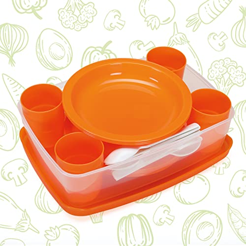 Picknick-Set für 4 Personen | 25-teilig | wiederverwendbar, bruchsicher | Camping und Partys | 100% Made in Italy | 0% BPA von COSMOPLAST