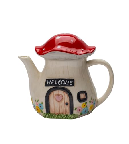 56649 Teekanne aus feiner Keramik, bunt, Feen-Pilzhaus, 15,2 cm L von Cosmos Gifts
