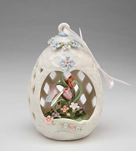 Cosmos Gifts Fine Porcelain Butterfly with Tulip Flowers in Egg Shape Dome Ornament Figurine, 4-1/4" H Dekor, Mehrfarbig von Cosmos Gifts