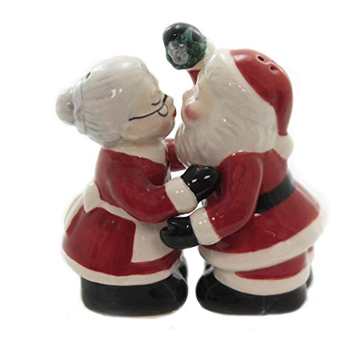 Salz- und Pfefferstreuer aus feiner Keramik, küssender Weihnachtsmann & Mrs. Claus unter dem Mistel, 9,5 cm von Cosmos Gifts