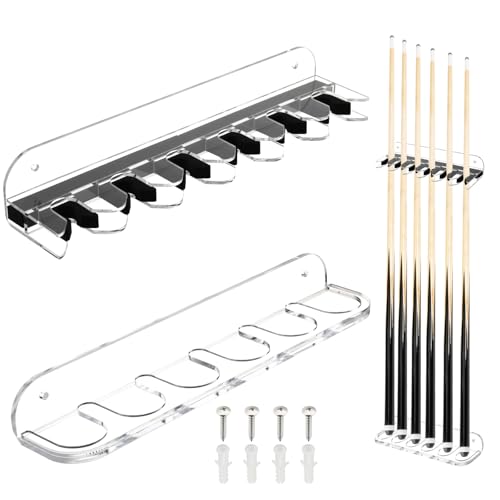 Cosmos Billardqueue-Rack aus Acryl, Wandhalterung, Billardstock-Halter, Wandregal, EVA-Schaum-Queue-Clips, hält 6 Pool-Queues, Billard-Pool-Ausrüstungszubehör (transparent klar) von Cosmos