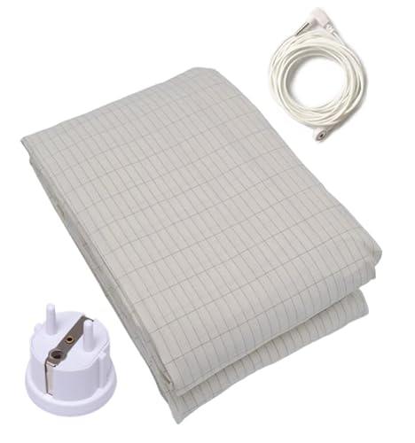 Cosmowaves Spannbettlaken Komplettset zum Erden des Körpers – inkl. Erdungskabel und Erdungsstecker (200x200x20cm) - In 12 verschiedenen Größen erhältlich - 3% Silberfäden Anteil und 97% Baumwolle von Cosmowaves