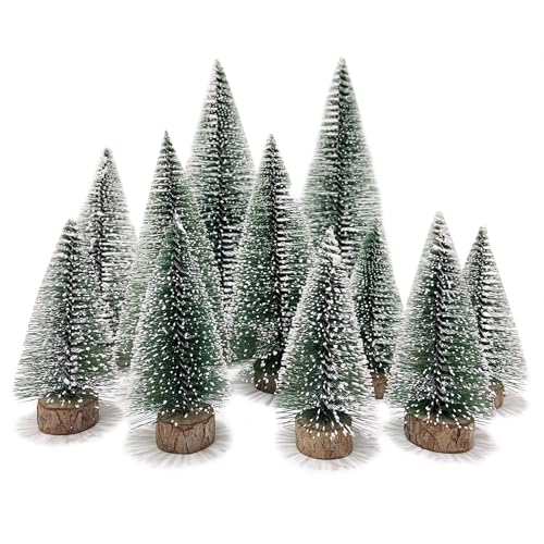 Cosmpeak 12 Stück Mini Grün Weihnachtsbaum mit Schneeeffekt Miniatur Klein Tisch Christmasbaum Weihnachtsbaum Künstlich Miniatur Tannenbaum Mini Christbaum Tree Christbaum für Tisch,DIY,Schaufenster von Cosmpeak