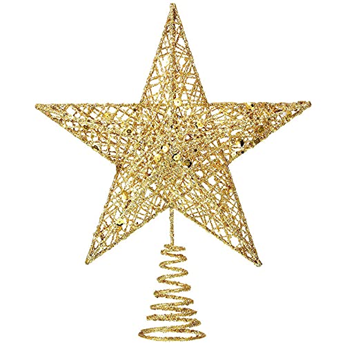 Weihnachtsbaumspitze 20cm Goldener Glitzer Metall Stern Christmas Tree Topper Weihnachtsdeko Goldener Stern Glitzernder Weihnachtsbaum Stern Weihnachtsbaum Schmuck Weihnachten Deko (Golden) von Cosmpeak