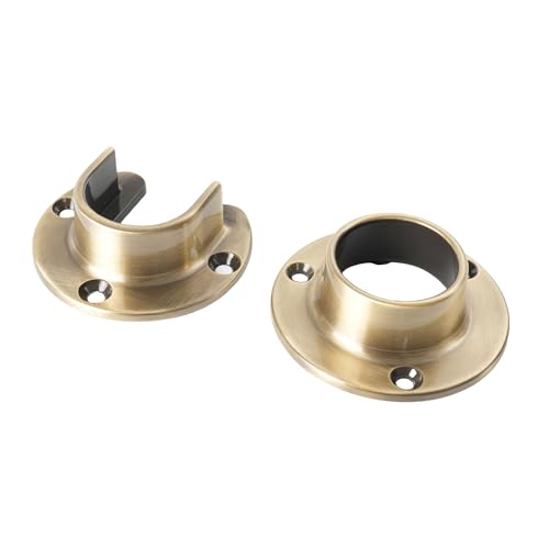 Cosnys 1 Paar robuste Antik Messing Zink Schrankstangensockel Stangenendstütze Flansch Stangenhalter Set Wandhalterung Rohrhalterung mit Schrauben für Schrank, Kleiderschrank, Duschvorhangstange von Cosnys