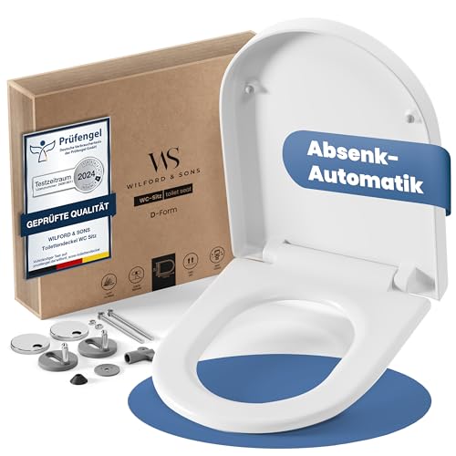Wilford & Sons PREMIUM Toilettendeckel - WC Sitz mit Absenkautomatik - Klodeckel D-Form weiß - Hochwertige Klobrille, Toilettensitz Klo Deckel abnehmbar, Einfache Reinigung - Toilettenbrille Duroplast Wilford & Sons PREMIUM Toilettendeckel - WC Sitz mit Absenkautomatik - Klodeckel D-Form weiß - Hochwertige Klobrille, Toilettensitz Klo Deckel abnehmbar, Einfache Reinigung - Toilettenbrille Duroplast von Wilford & Sons